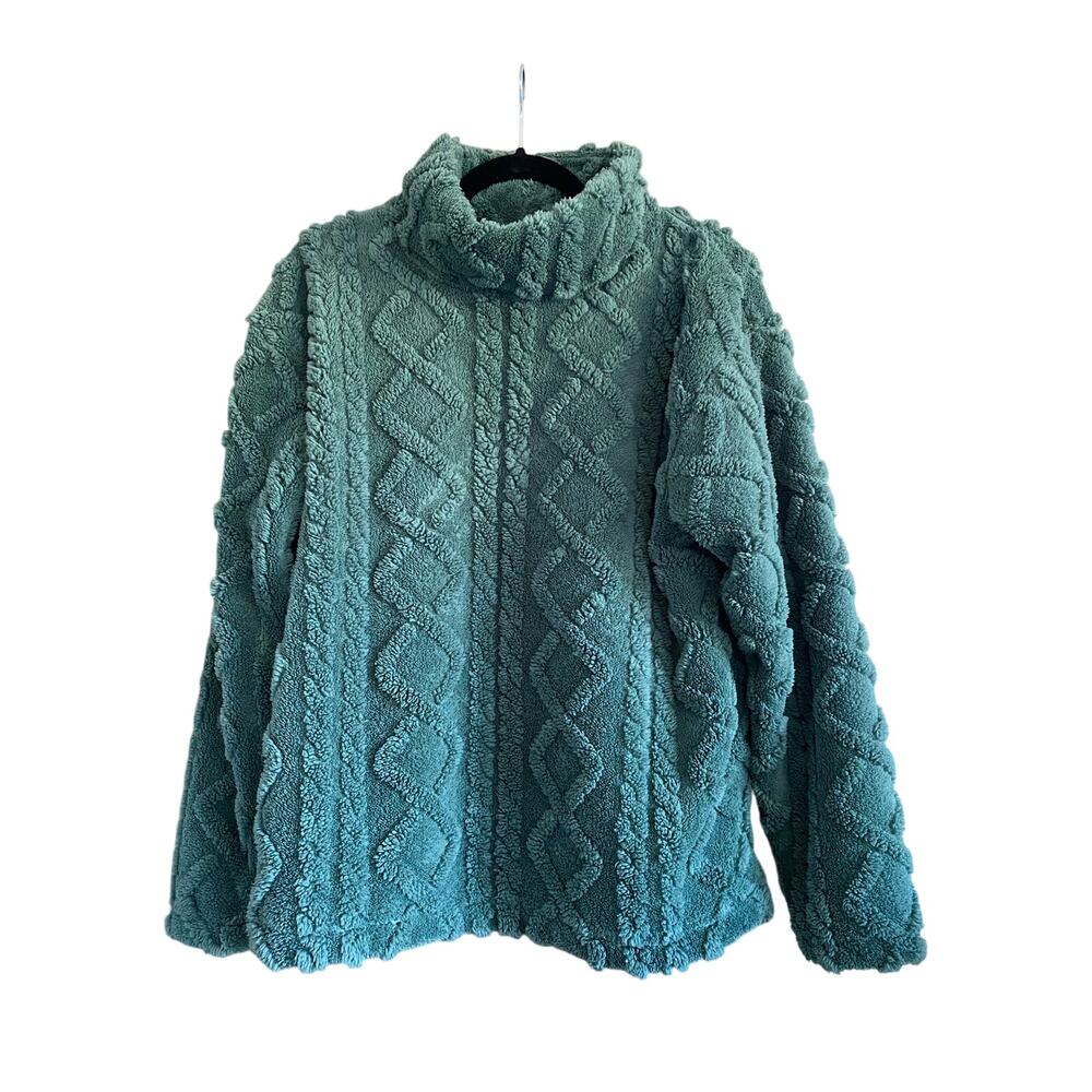 Eddie Bauer Cable Fleece Mock Neck Pullover Green Size Medium